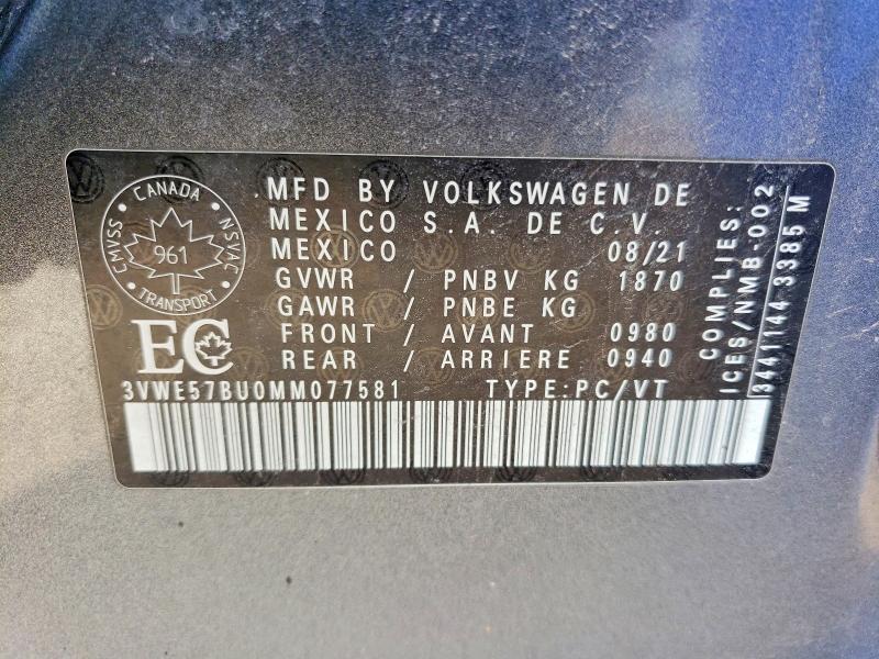 48615956 :رقم المزاد ، 3VWE57BU0MM077581 vin ، 2021 Volkswagen Jetta مزاد بيع