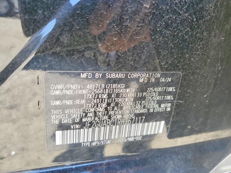 2024 Subaru Crosstrek მანქანა იყიდება აუქციონზე, vin: JF2GUABC1RH367117, აუქციონის ნომერი: 48387886