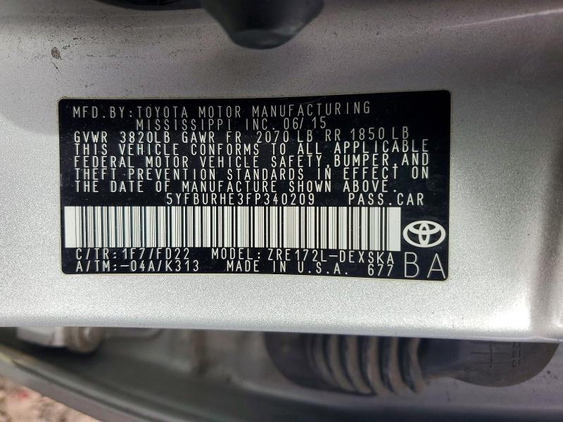 Aukcja sprzedaży 2015 Toyota Corolla, vin: 5YFBURHE3FP340209, numer aukcji: 50479186