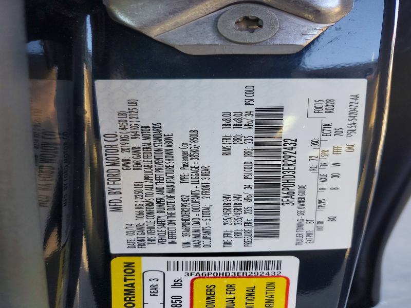 50693826 :رقم المزاد ، 3FA6P0HD3ER292432 vin ، 2014 Ford Fusion مزاد بيع