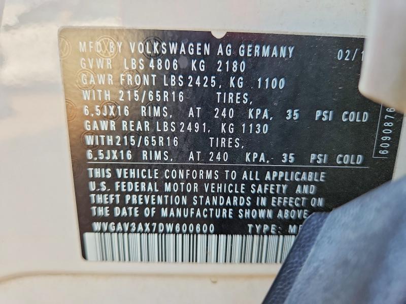 Aukcja sprzedaży 2013 Volkswagen Tiguan, vin: WVGAV3AX7DW600600, numer aukcji: 50735826