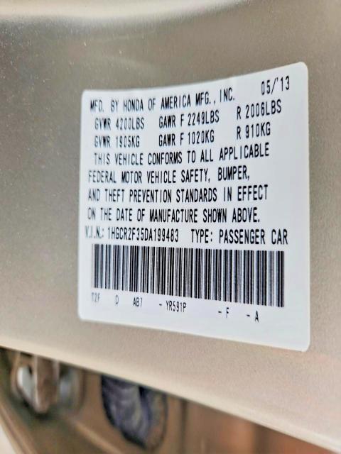 2013 Honda Accord მანქანა იყიდება აუქციონზე, vin: 1HGCR2F35DA199483, აუქციონის ნომერი: 49583566