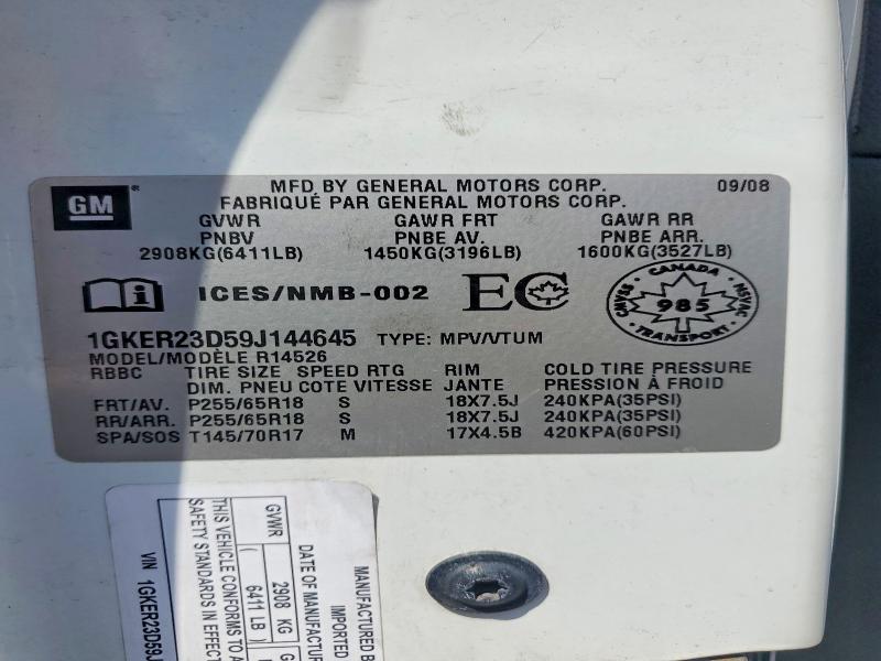 50808976 :رقم المزاد ، 1GKER23D59J144645 vin ، 2009 Gmc Acadia مزاد بيع