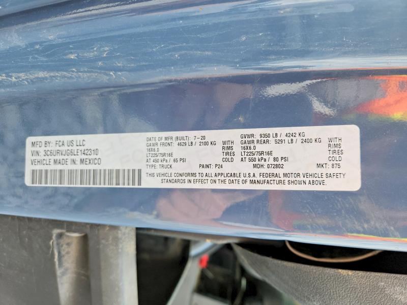 49304056 :رقم المزاد ، 3C6URVJG6LE142310 vin ، 2020 Ram Promaster 3500 مزاد بيع