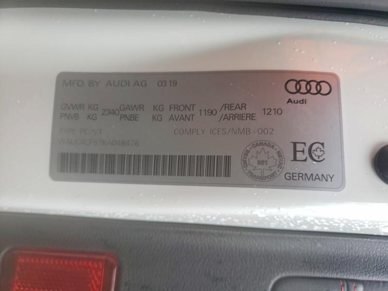 49683216 :رقم المزاد ، WAUC4CF51KA048476 vin ، 2019 Audi S5 مزاد بيع