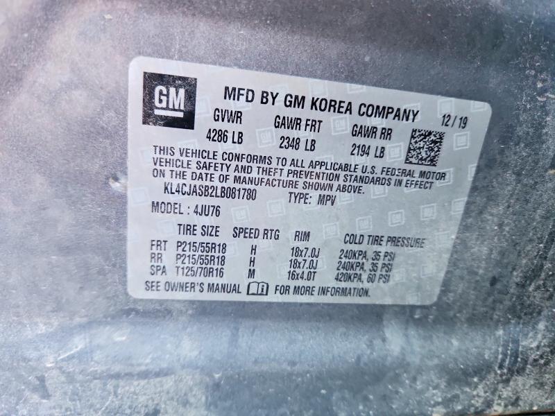 2020 Buick Encore მანქანა იყიდება აუქციონზე, vin: KL4CJASB2LB081780, აუქციონის ნომერი: 48691746
