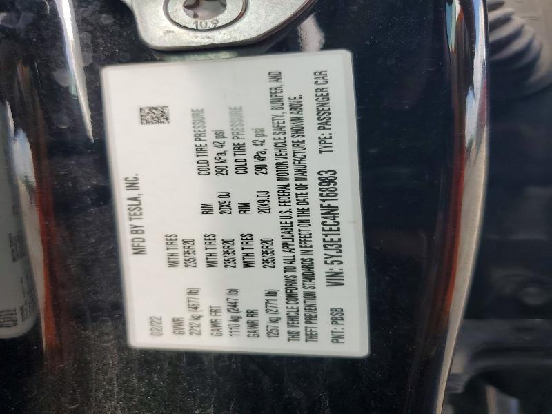 Aukcja sprzedaży 2022 Tesla Model 3, vin: 5YJ3E1EC4NF168983, numer aukcji: 50430876