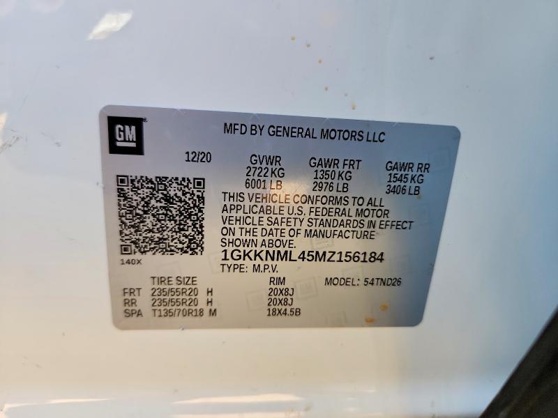 2021 Gmc Acadia მანქანა იყიდება აუქციონზე, vin: 1GKKNML45MZ156184, აუქციონის ნომერი: 50754336
