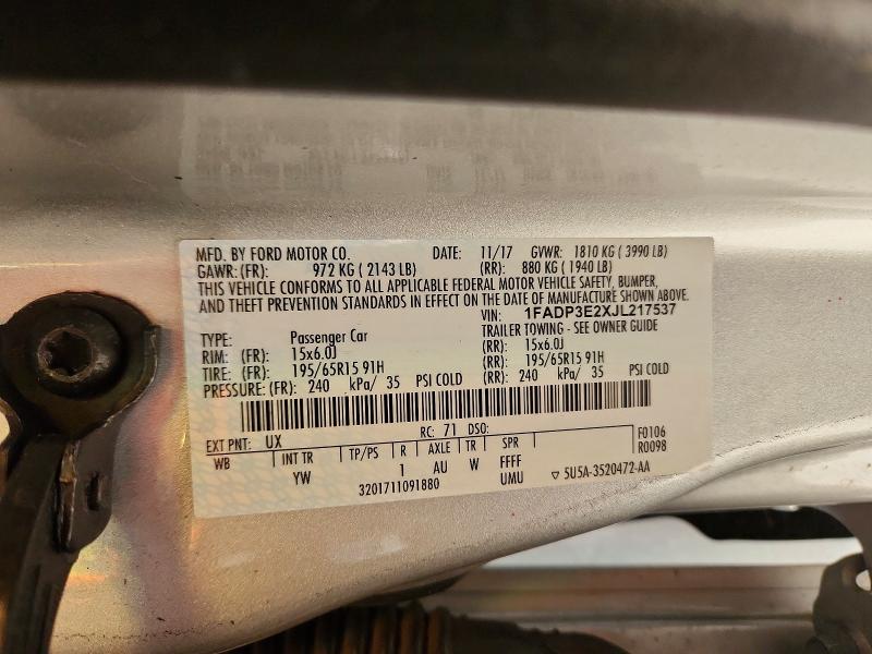 2018 Ford Focus მანქანა იყიდება აუქციონზე, vin: 1FADP3E2XJL217537, აუქციონის ნომერი: 49322596