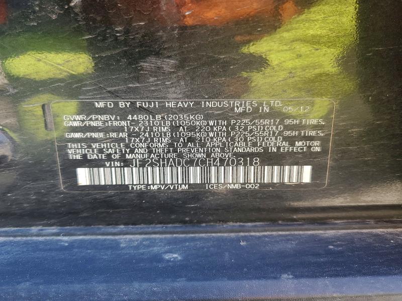 Aukcja sprzedaży 2012 Subaru Forester, vin: JF2SHADC7CH470318, numer aukcji: 50975226