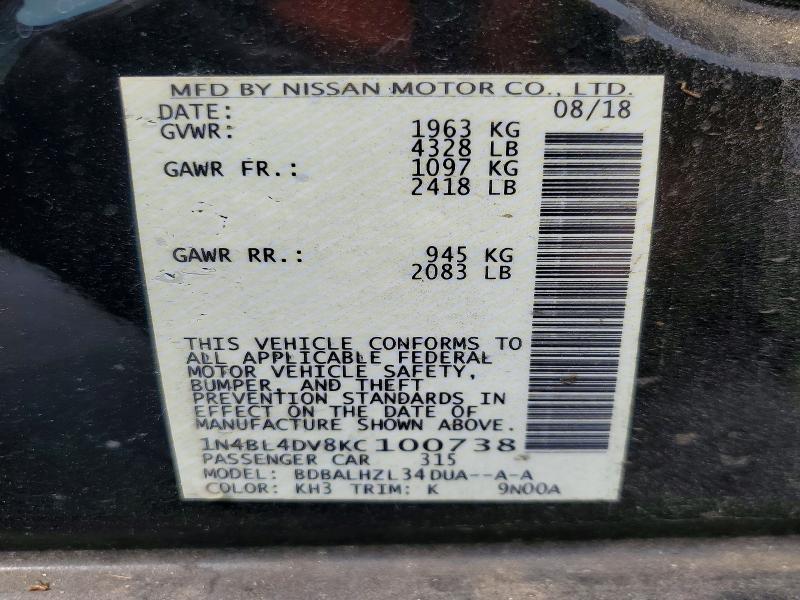 Продажа на аукционе авто 2019 Nissan Altima, vin: 1N4BL4DV8KC100738, номер лота: 50724336