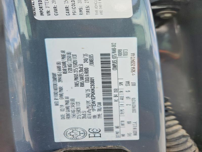 49603296 :رقم المزاد ، 1FTEW1EP6KKC93801 vin ، 2019 Ford F150 مزاد بيع