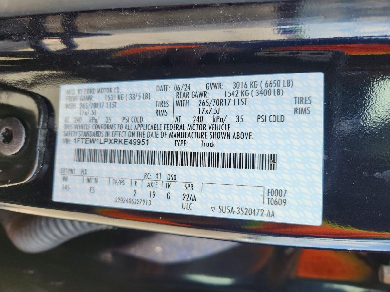 Продажа на аукционе авто 2024 Ford F150, vin: 1FTEW1LPXRKE49951, номер лота: 51594486