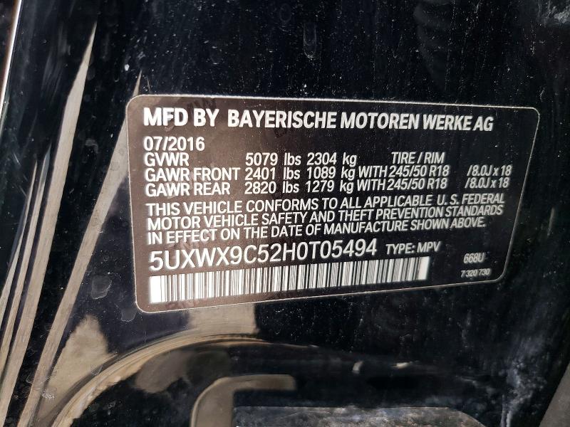 51255406 :رقم المزاد ، 5UXWX9C52H0T05494 vin ، 2017 Bmw X3 مزاد بيع