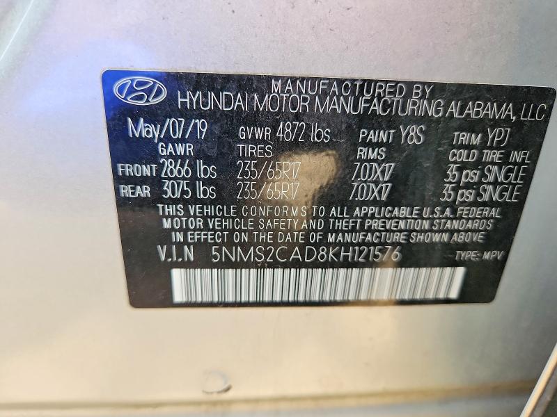 Продаж на аукціоні авто 2019 Hyundai Santa Fe, vin: 5NMS2CAD8KH121576, номер лоту: 49928036