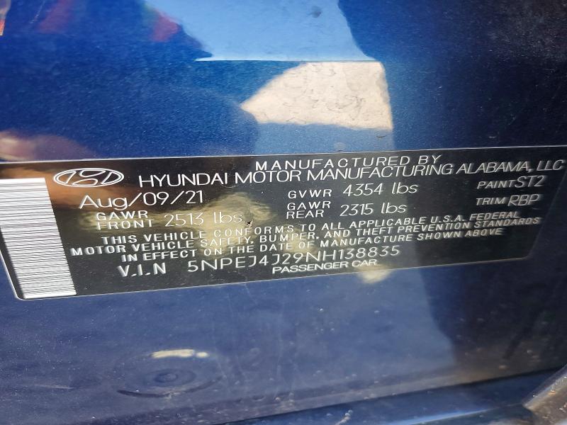50238496 :رقم المزاد ، 5NPEJ4J29NH138835 vin ، 2022 Hyundai Sonata مزاد بيع