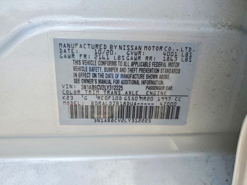 2020 Nissan Sentra მანქანა იყიდება აუქციონზე, vin: 3N1AB8CV2LY312225, აუქციონის ნომერი: 50293516