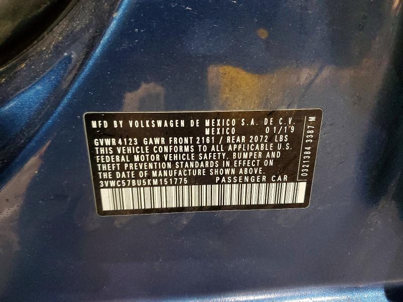 47664296 :رقم المزاد ، 3VWC57BU5KM151775 vin ، 2019 Volkswagen Jetta مزاد بيع