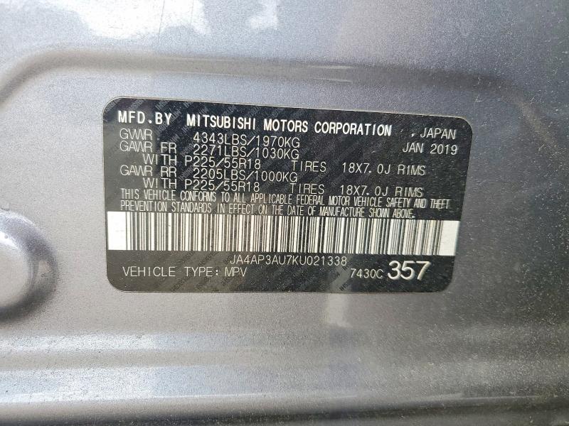 51032216 :رقم المزاد ، JA4AP3AU7KU021338 vin ، 2019 Mitsubishi Outlander Sport مزاد بيع