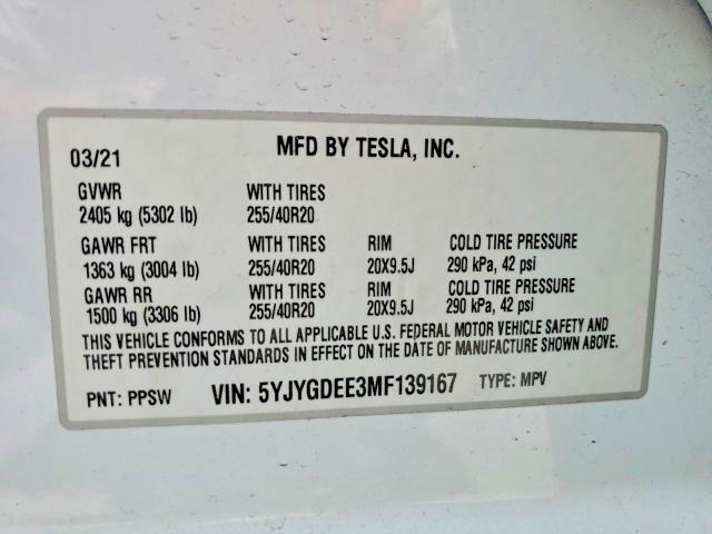 Продажа на аукционе авто 2021 Tesla Model Y, vin: 5YJYGDEE3MF139167, номер лота: 49248556