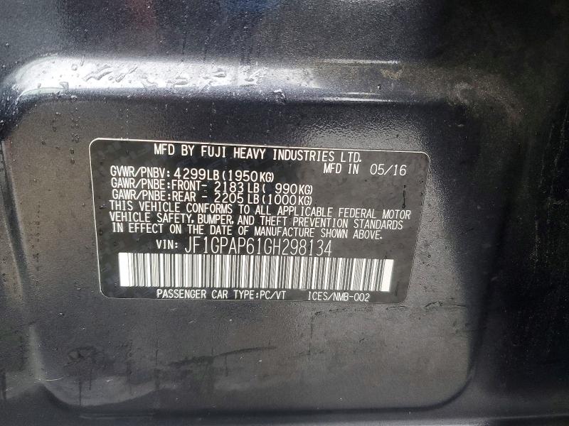 Продаж на аукціоні авто 2016 Subaru Impreza, vin: JF1GPAP61GH298134, номер лоту: 48013186
