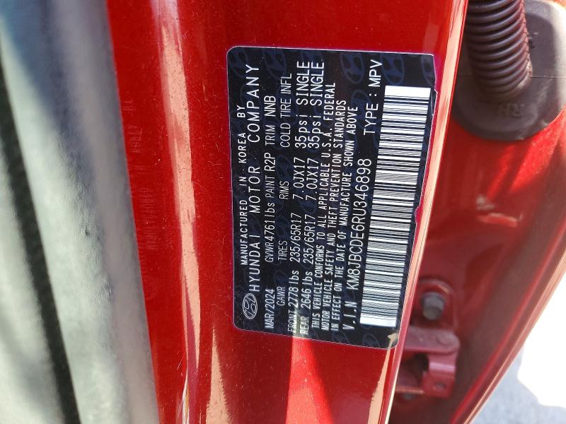 49443986 :رقم المزاد ، KM8JBCDE6RU346898 vin ، 2024 Hyundai Tucson مزاد بيع