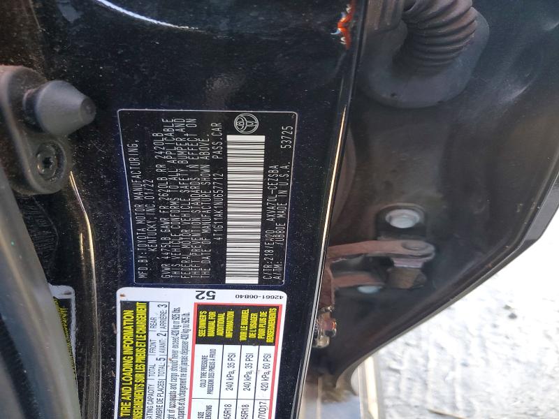 50300896 :رقم المزاد ، 4T1G11AK1NU657712 vin ، 2022 Toyota Camry مزاد بيع