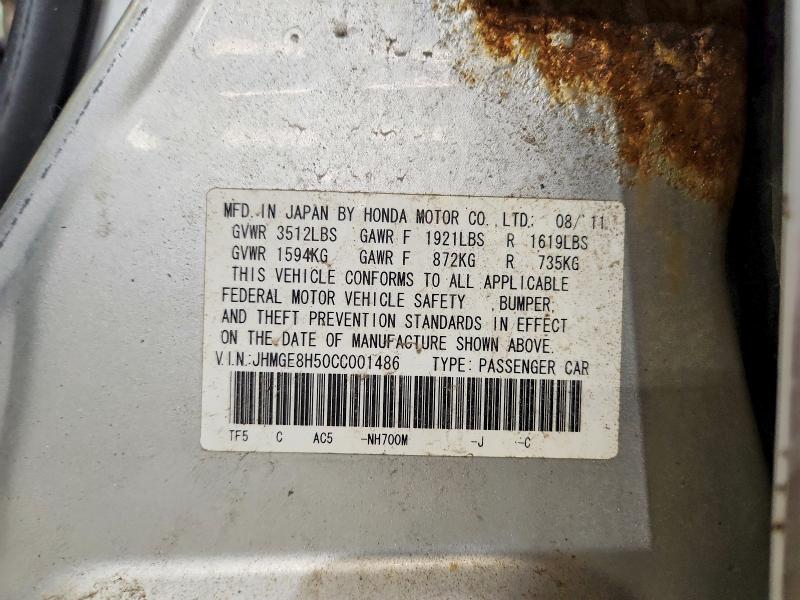 51059026 :رقم المزاد ، JHMGE8H50CC001486 vin ، 2012 Honda Fit مزاد بيع