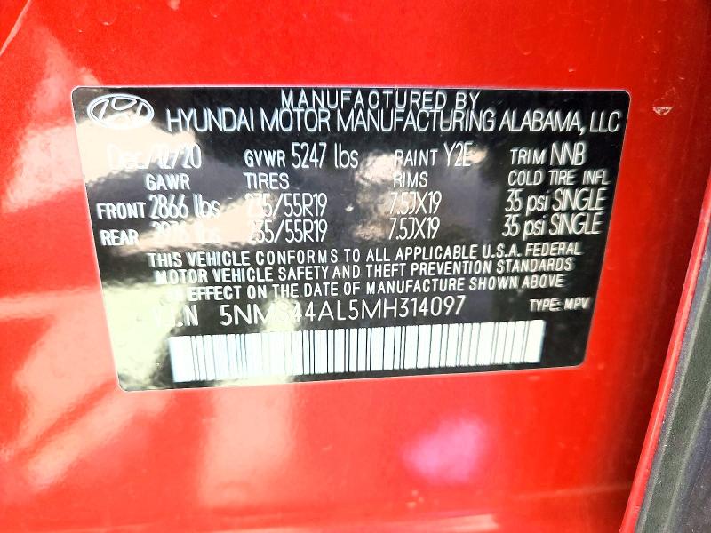 Aukcja sprzedaży 2021 Hyundai Santa Fe, vin: 5NMS44AL5MH314097, numer aukcji: 50826516