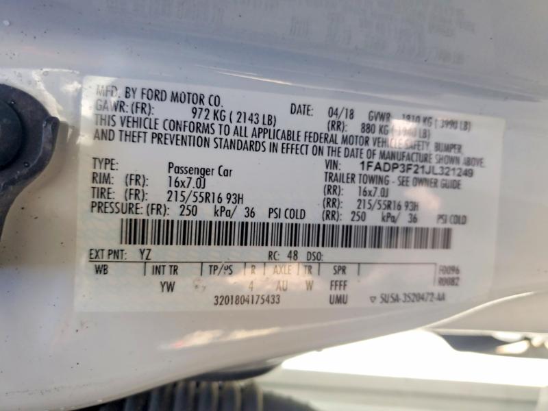 Продажа на аукционе авто 2018 Ford Focus, vin: 1FADP3F21JL321249, номер лота: 51868946