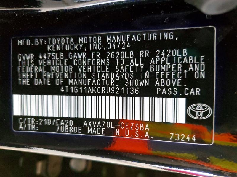 Продаж на аукціоні авто 2024 Toyota Camry, vin: 4T1G11AK0RU921136, номер лоту: 48632446