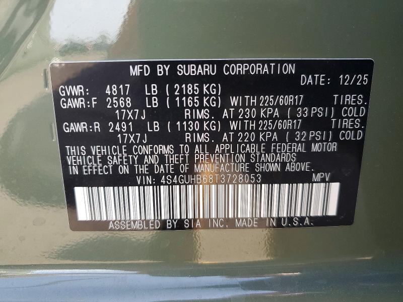 Aukcja sprzedaży 2026 Subaru Crosstrek, vin: 4S4GUHB68T3728053, numer aukcji: 49952386