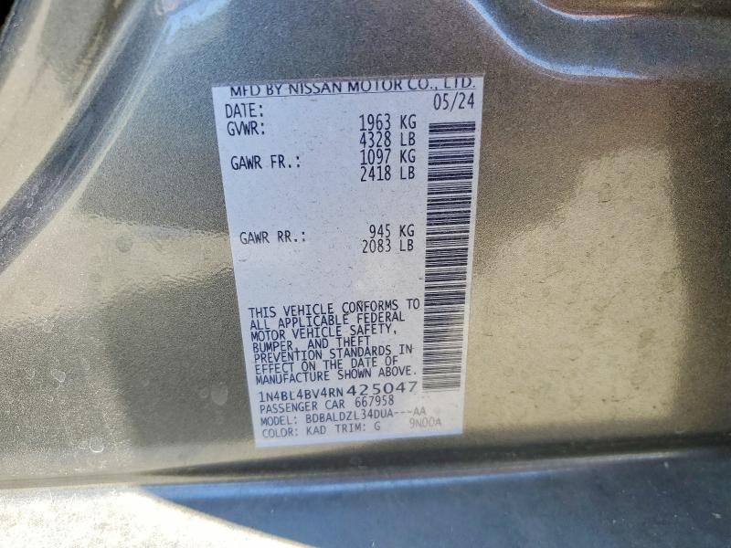 Продаж на аукціоні авто 2024 Nissan Altima, vin: 1N4BL4BV4RN425047, номер лоту: 60647036
