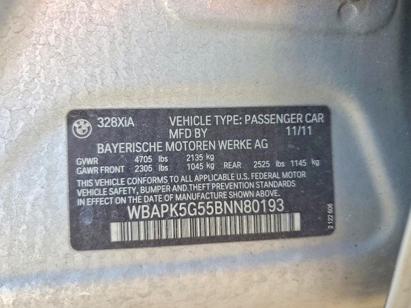 52167676 :رقم المزاد ، WBAPK5G55BNN80193 vin ، 2011 Bmw 328 مزاد بيع