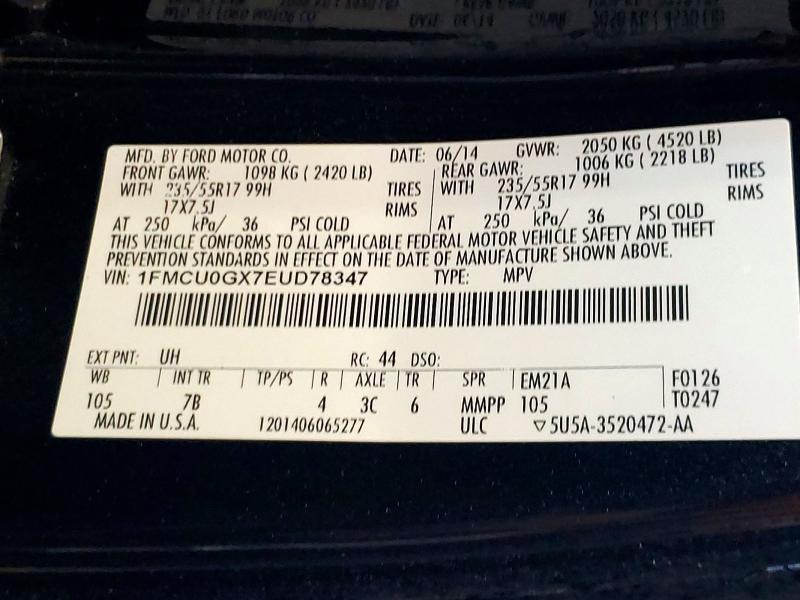 51127256 :رقم المزاد ، 1FMCU0GX7EUD78347 vin ، 2014 Ford Escape مزاد بيع