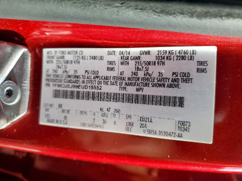 2014 Ford Escape მანქანა იყიდება აუქციონზე, vin: 1FMCU0J99EUD15552, აუქციონის ნომერი: 51133316