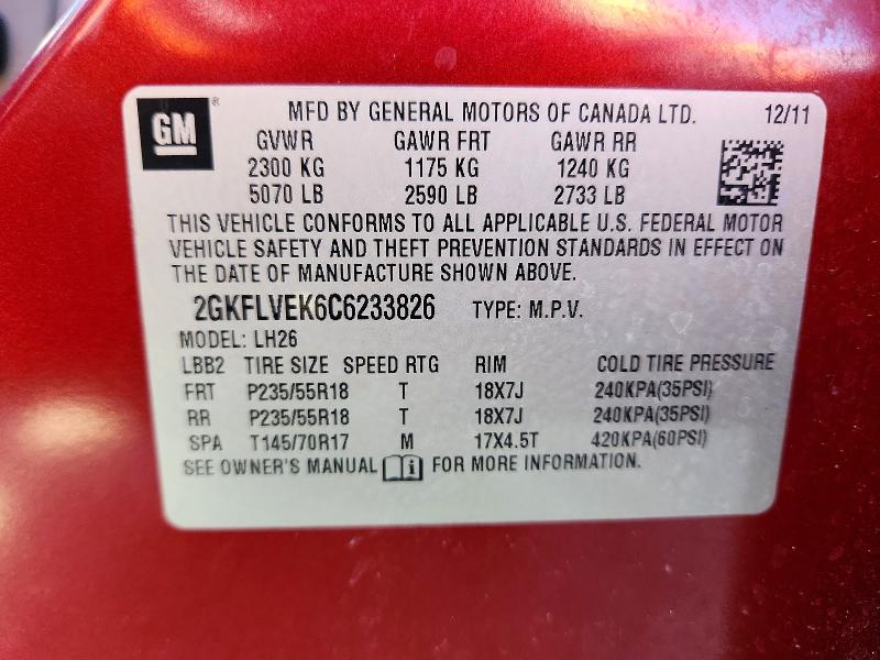 2012 Gmc Terrain მანქანა იყიდება აუქციონზე, vin: 2GKFLVEK6C6233826, აუქციონის ნომერი: 51561106