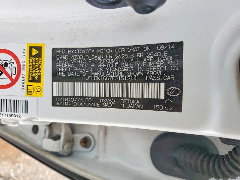 50665626 :رقم المزاد ، JTHBK1GG7E2151214 vin ، 2014 Lexus Es مزاد بيع