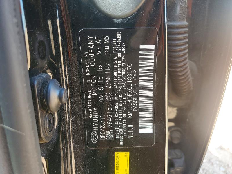 Aukcja sprzedaży 2012 Hyundai Genesis, vin: KMHGC4DFXCU183170, numer aukcji: 50580166