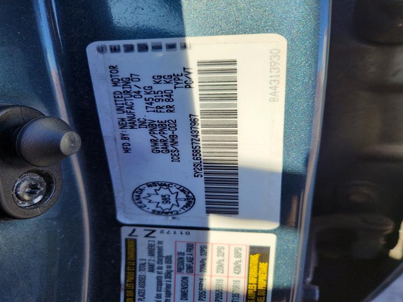 2007 Pontiac Vibe მანქანა იყიდება აუქციონზე, vin: 5Y2SL65857Z437967, აუქციონის ნომერი: 50155176