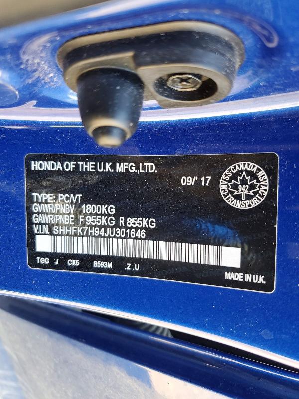 Продаж на аукціоні авто 2018 Honda Civic, vin: SHHFK7H94JU301646, номер лоту: 50888476