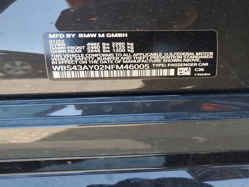 Aukcja sprzedaży 2022 Bmw M3, vin: WBS43AY02NFM46005, numer aukcji: 49067526