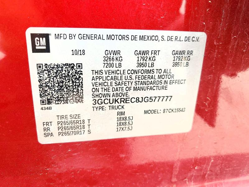 Продажа на аукционе авто 2018 Chevrolet Silverado, vin: 3GCUKREC8JG577777, номер лота: 49417796