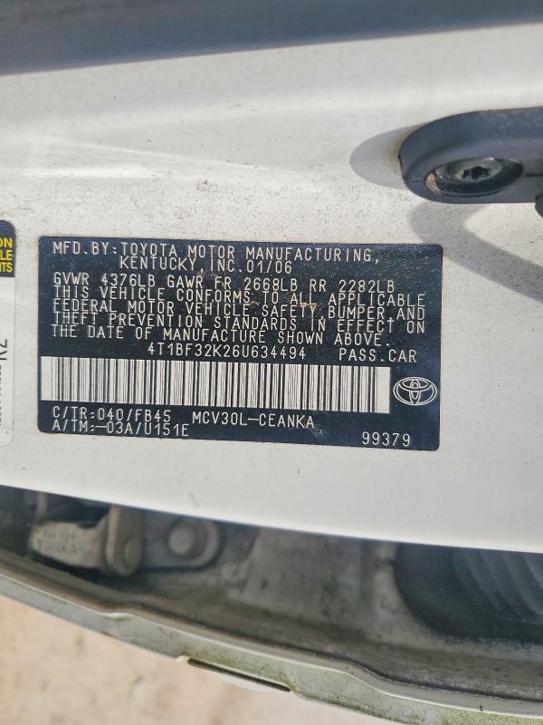 Aukcja sprzedaży 2006 Toyt Camry, vin: 4T1BF32K26U634494, numer aukcji: 50372076