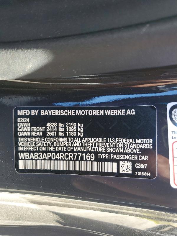 Продаж на аукціоні авто 2024 Bmw M440i, vin: WBA83AP04RCR77169, номер лоту: 49940236
