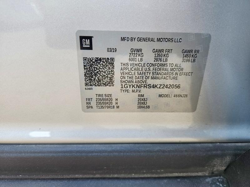 48063616 :رقم المزاد ، 1GYKNFRS4KZ242056 vin ، 2019 Cadillac Xt5 مزاد بيع