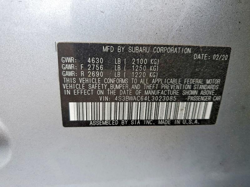 50715036 :رقم المزاد ، 4S3BWAC64L3023085 vin ، 2020 Subaru Legacy مزاد بيع