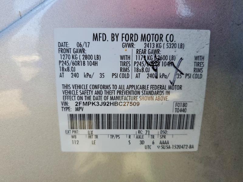 Aukcja sprzedaży 2017 Ford Edge, vin: 2FMPK3J92HBC27509, numer aukcji: 51570476