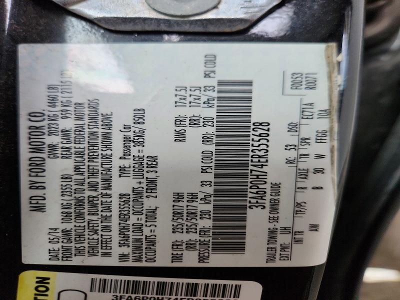 Aukcja sprzedaży 2014 Ford Fusion, vin: 3FA6P0H74ER355628, numer aukcji: 50273406