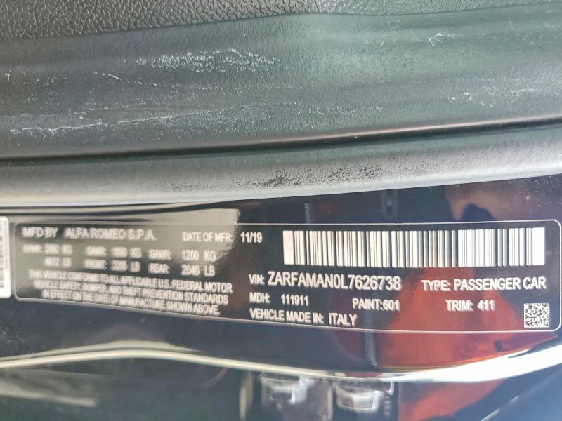 2020 Alfa Romeo Giulia მანქანა იყიდება აუქციონზე, vin: ZARFAMAN0L7626738, აუქციონის ნომერი: 51477396